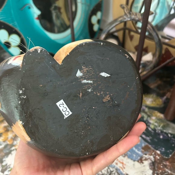 VTG Handmade & Painted Wood Sleeping Cat W/ Whiskers Folk Art Figurine Indonesia - Picture 9 of 16